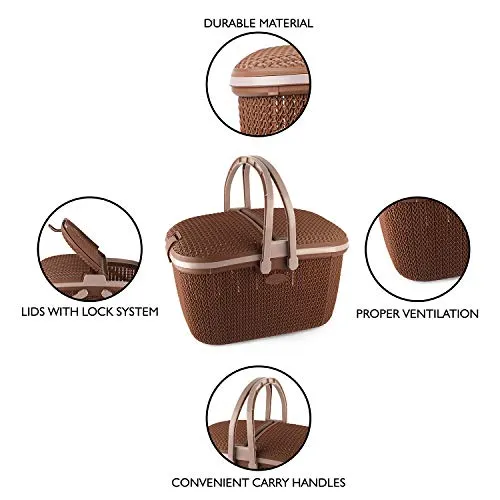 CELLO Knits Style Shopping Basket, Brown, Plastic, Pack of 1, Port