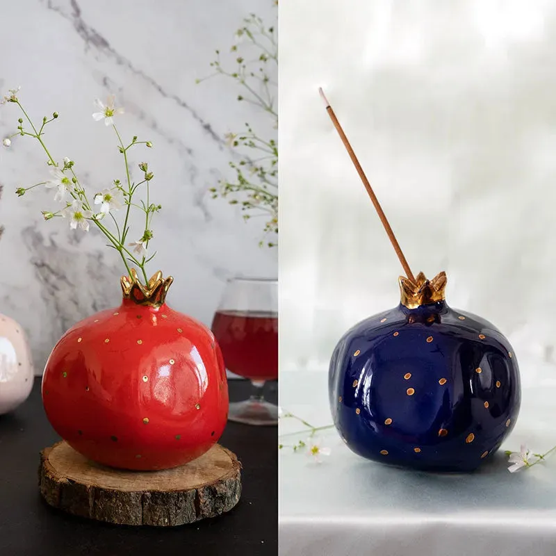 Ceramic Pomegranate Vase Decor Object | Set of 2 | 4 inch