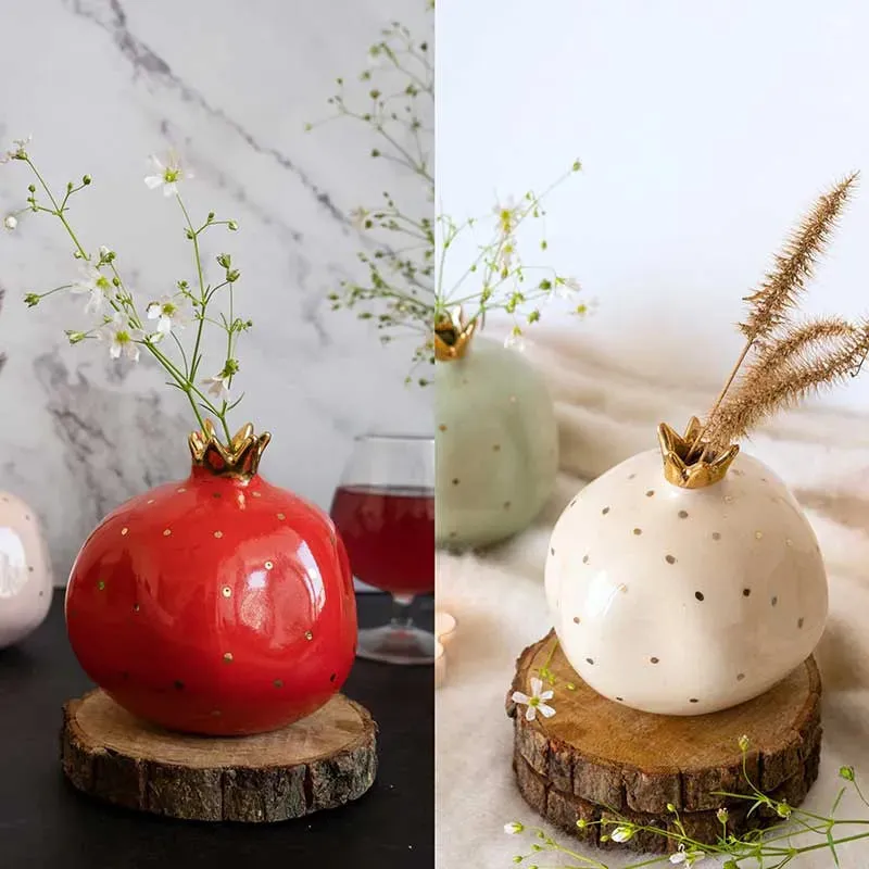 Ceramic Pomegranate Vase Decor Object | Set of 2 | 4 inch
