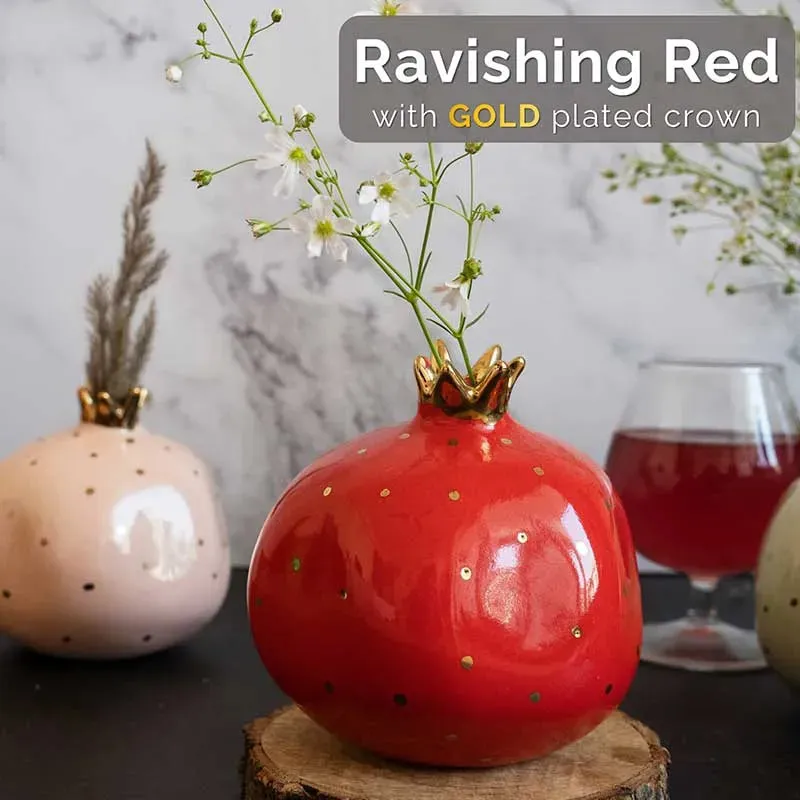 Ceramic Pomegranate Vase Decor Object | Set of 2 | 4 inch