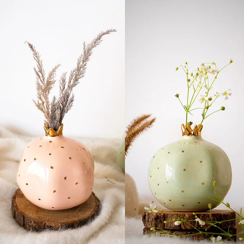 Ceramic Pomegranate Vase Decor Object | Set of 2 | 4 inch