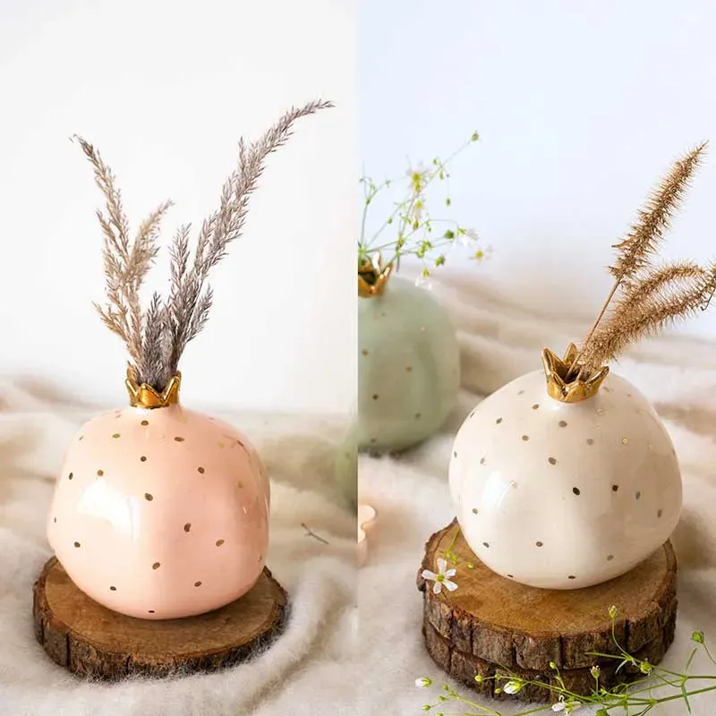 Ceramic Pomegranate Vase Decor Object | Set of 2 | 4 inch