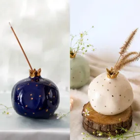 Ceramic Pomegranate Vase Decor Object | Set of 2 | 4 inch