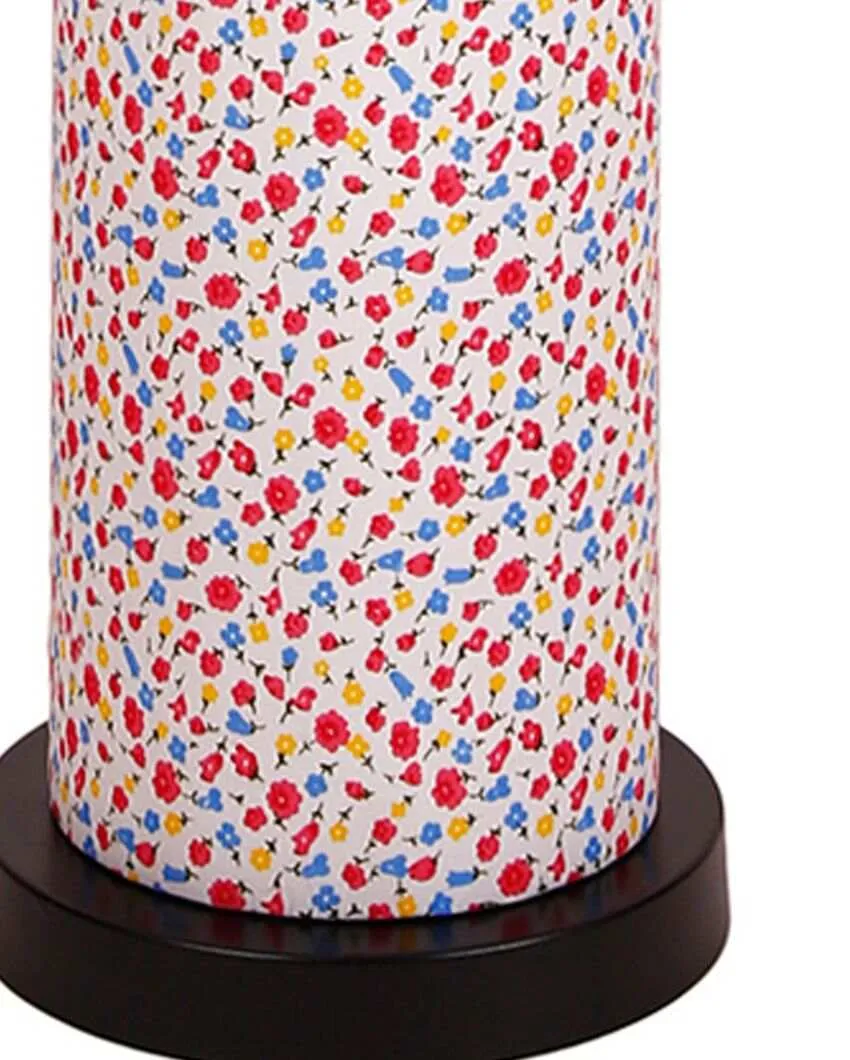Colorful Flowers Round Cotton Shade Floor Lamp With Black Base | 2.8 Feet