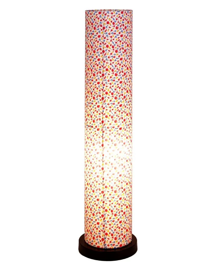 Colorful Flowers Round Cotton Shade Floor Lamp With Black Base | 2.8 Feet