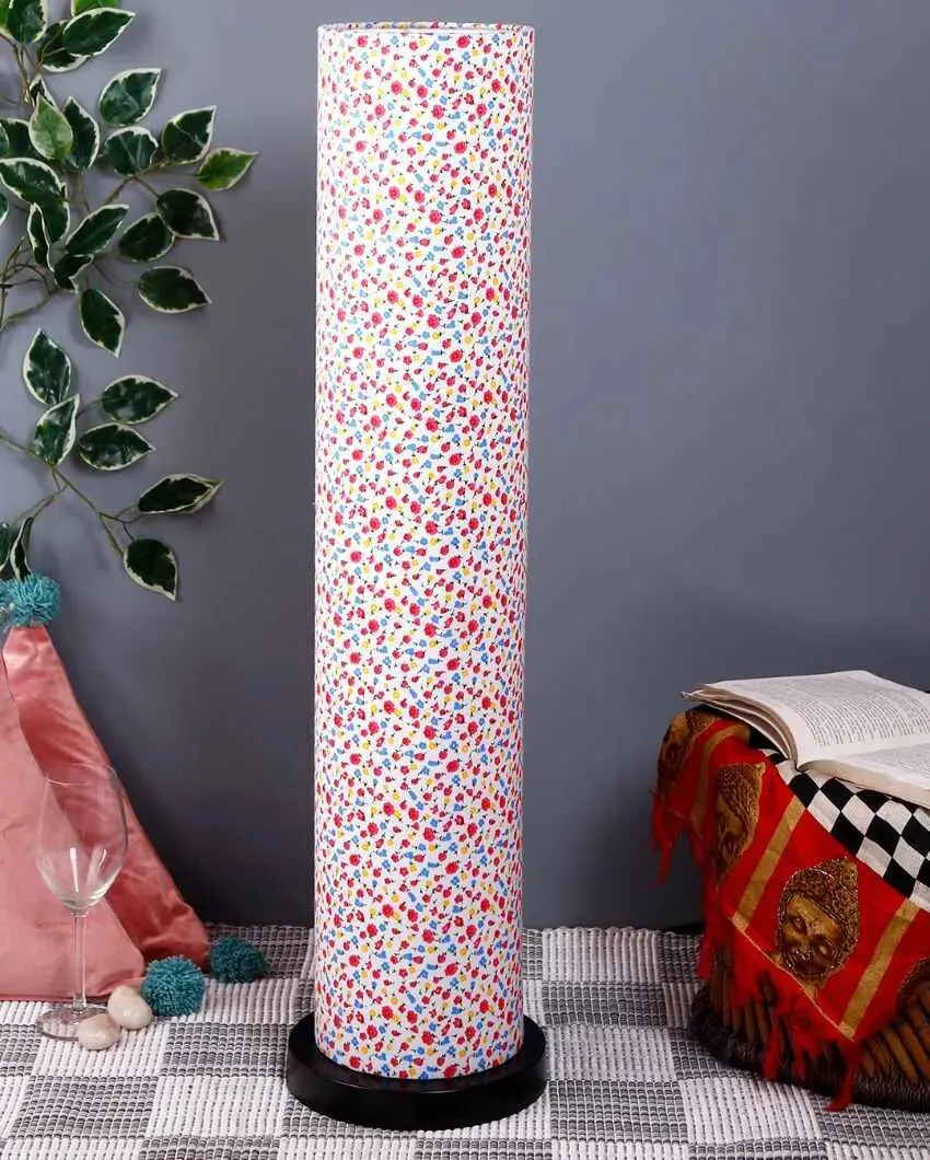 Colorful Flowers Round Cotton Shade Floor Lamp With Black Base | 2.8 Feet