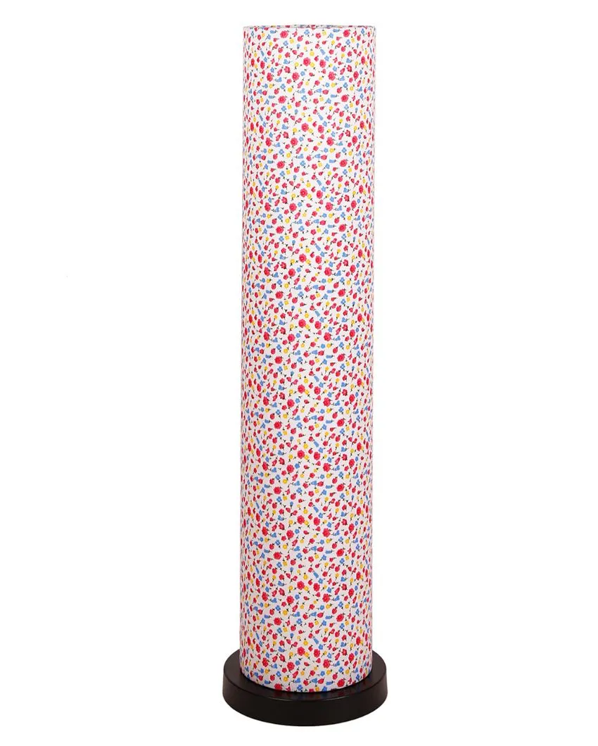 Colorful Flowers Round Cotton Shade Floor Lamp With Black Base | 2.8 Feet