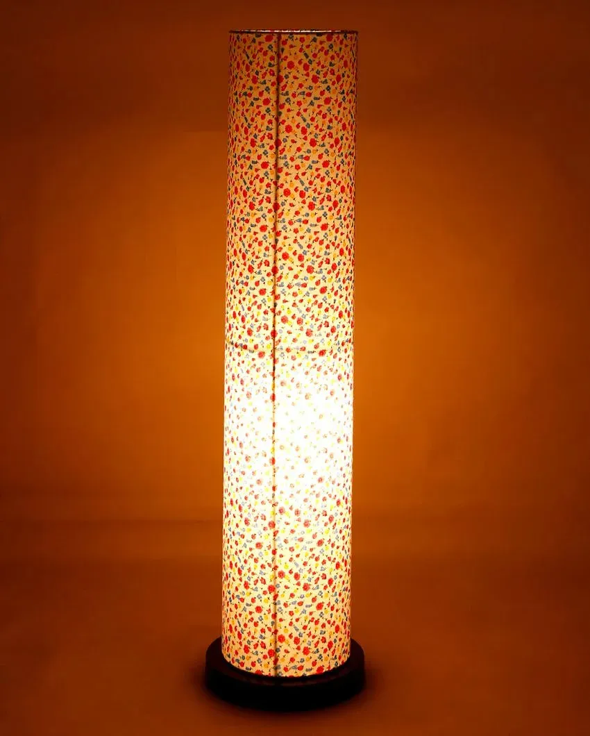 Colorful Flowers Round Cotton Shade Floor Lamp With Black Base | 2.8 Feet