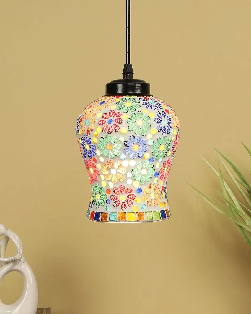 Colorful Little Florals Mosaic Glass Hanging Lamp | 4.5 x 20 inches