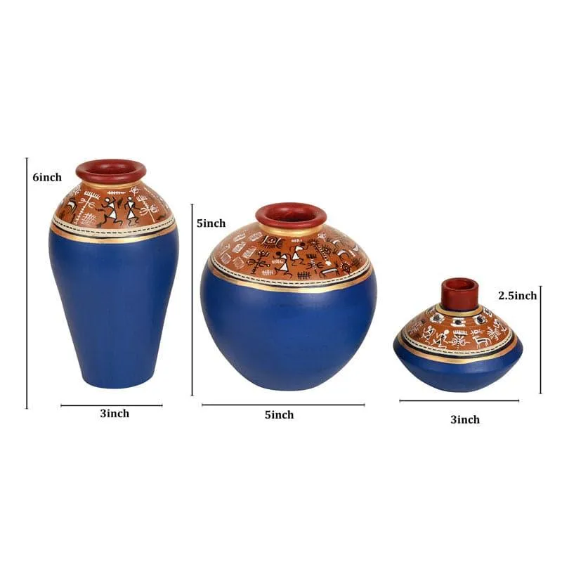 Consus Tribal Terracotta Vase - Set Of Three
