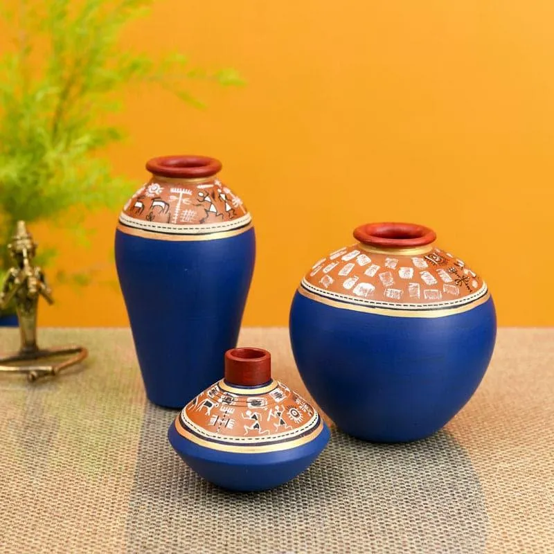 Consus Tribal Terracotta Vase - Set Of Three