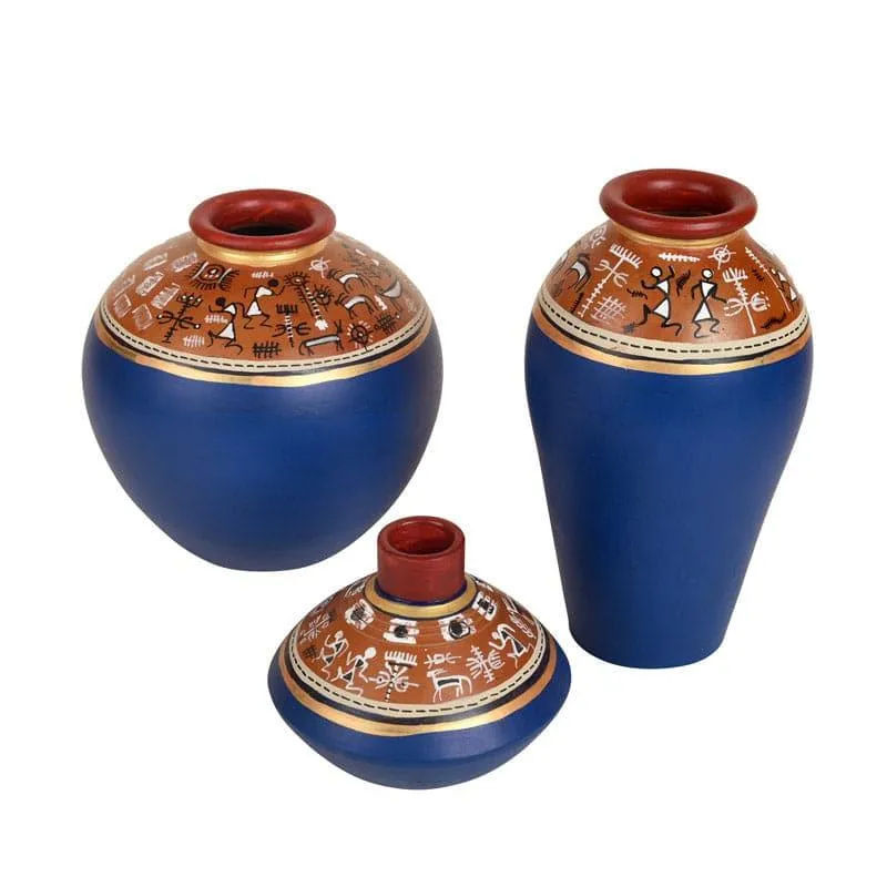 Consus Tribal Terracotta Vase - Set Of Three