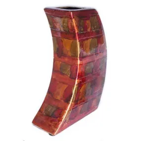 Contemporary Copper Red Gold Ceramic Foil and Lacquer Leaning Vase