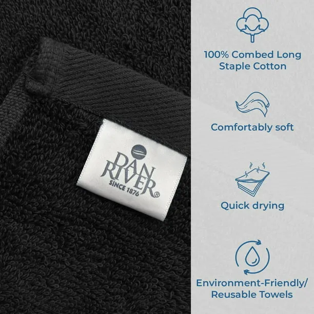 DAN RIVER 100% Cotton Bath Towel Set Pack of 4| Soft Large Bath Towel| Highly Absorbent| Daily Usage Bath Towel| Ideal for Pool Home Gym Spa Hotel| Black Towel Set| Bath Towel Set 27x54 in| 600 GSM