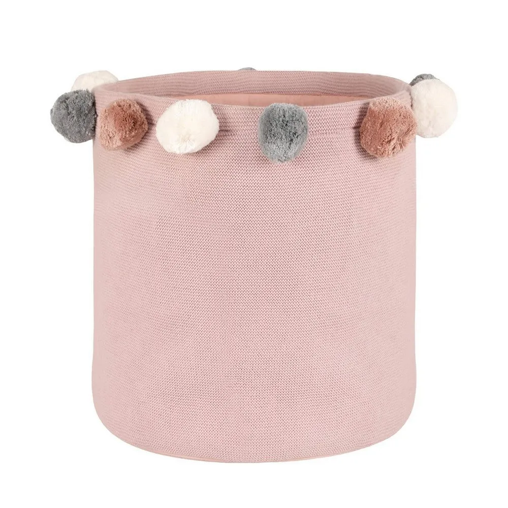 Doggy Buddy Cameo Pink Cotton Knitted Storage Basket with Pompoms