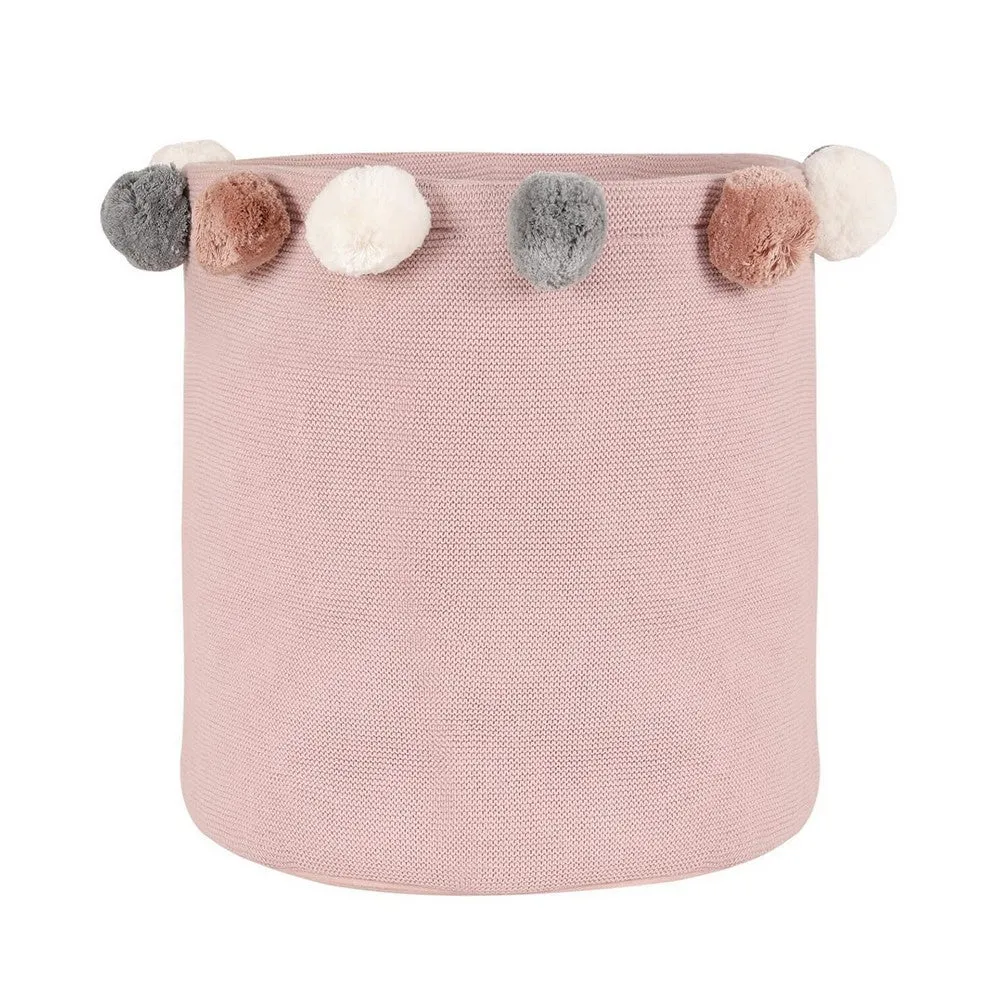 Doggy Buddy Cameo Pink Cotton Knitted Storage Basket with Pompoms