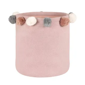 Doggy Buddy Cameo Pink Cotton Knitted Storage Basket with Pompoms