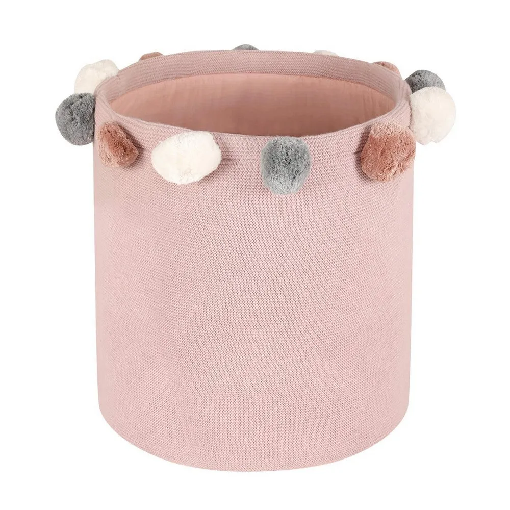 Doggy Buddy Cameo Pink Cotton Knitted Storage Basket with Pompoms