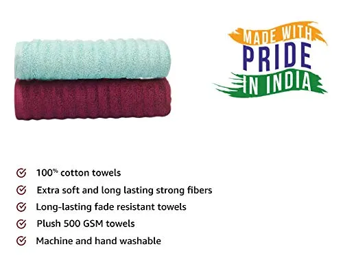Ein Sof 100% Organic Cotton Large Bath Towels (75 cm x 150 cm) Super Absorbent || Ribbed Design || Zero Twist Luxurious Bath Towel (525 GSM , Green)