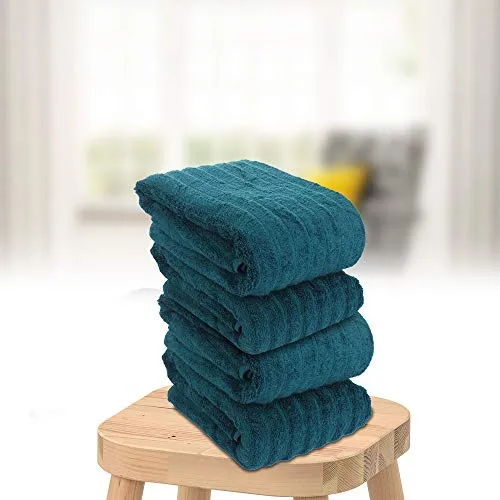 Ein Sof 100% Organic Cotton Large Bath Towels (75 cm x 150 cm) Super Absorbent || Ribbed Design || Zero Twist Luxurious Bath Towel (525 GSM , Green)
