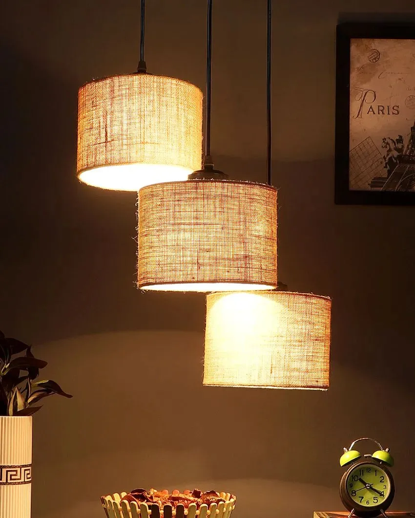 Elegant Jute Round Drum Cluster Hanging Lamp