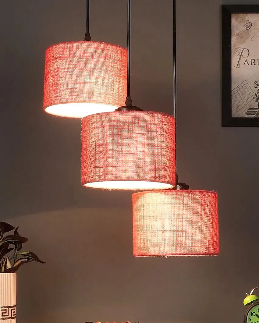 Elegant Jute Round Drum Cluster Hanging Lamp