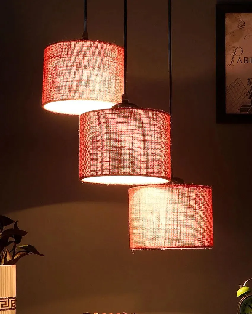 Elegant Jute Round Drum Cluster Hanging Lamp