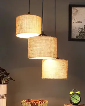 Elegant Jute Round Drum Cluster Hanging Lamp
