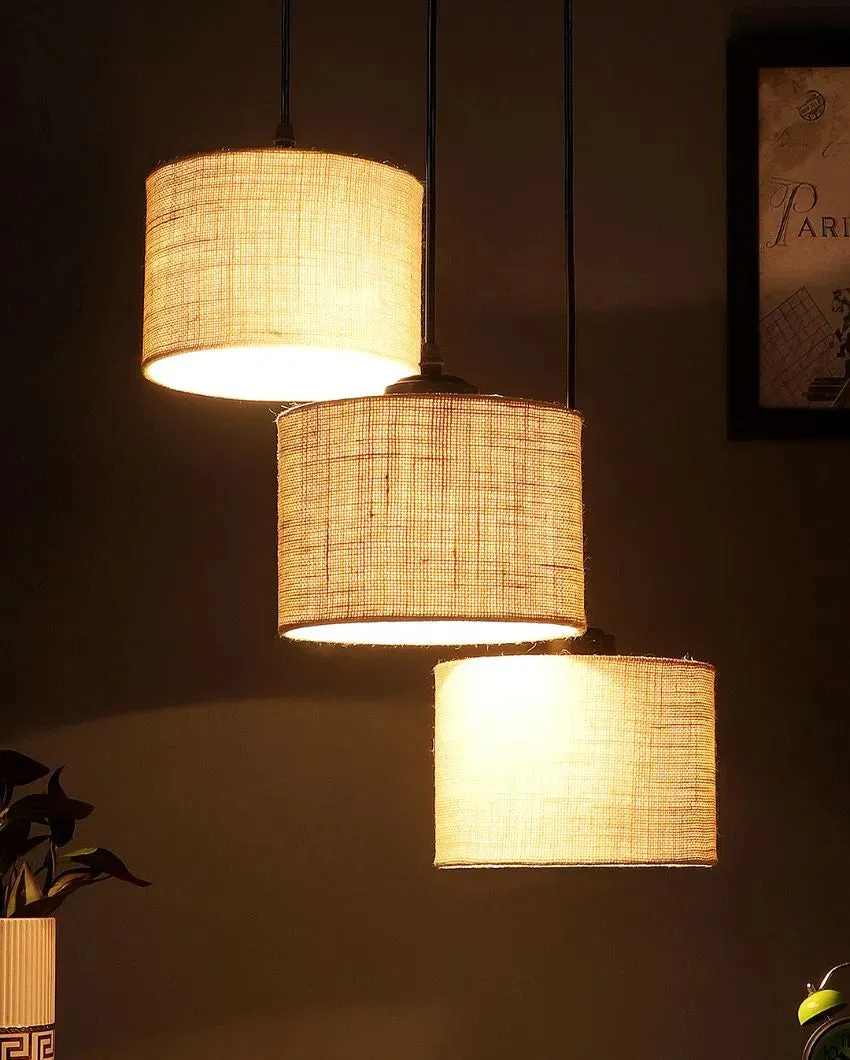Elegant Jute Round Drum Cluster Hanging Lamp