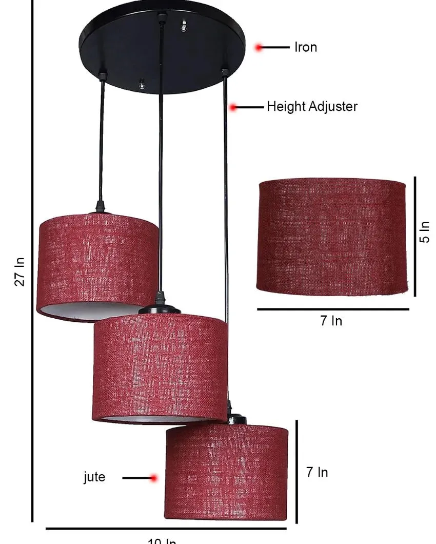 Elegant Jute Round Drum Cluster Hanging Lamp