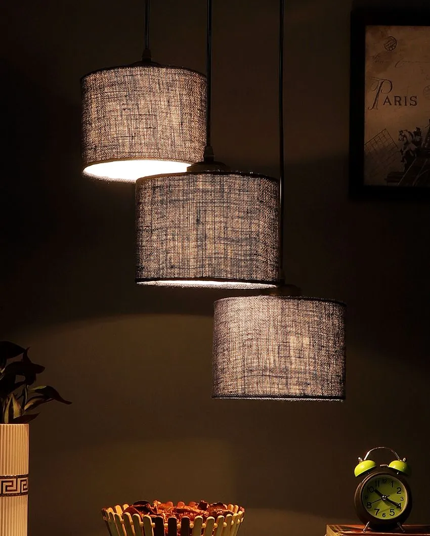 Elegant Jute Round Drum Cluster Hanging Lamp