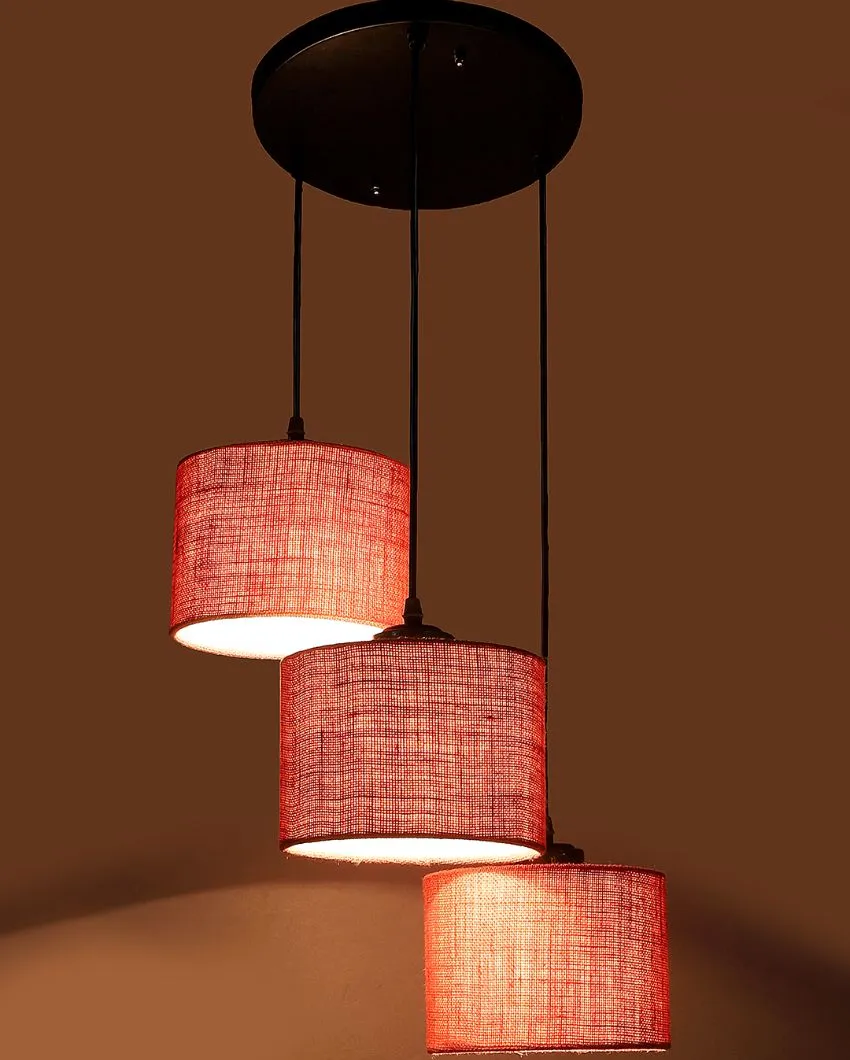 Elegant Jute Round Drum Cluster Hanging Lamp