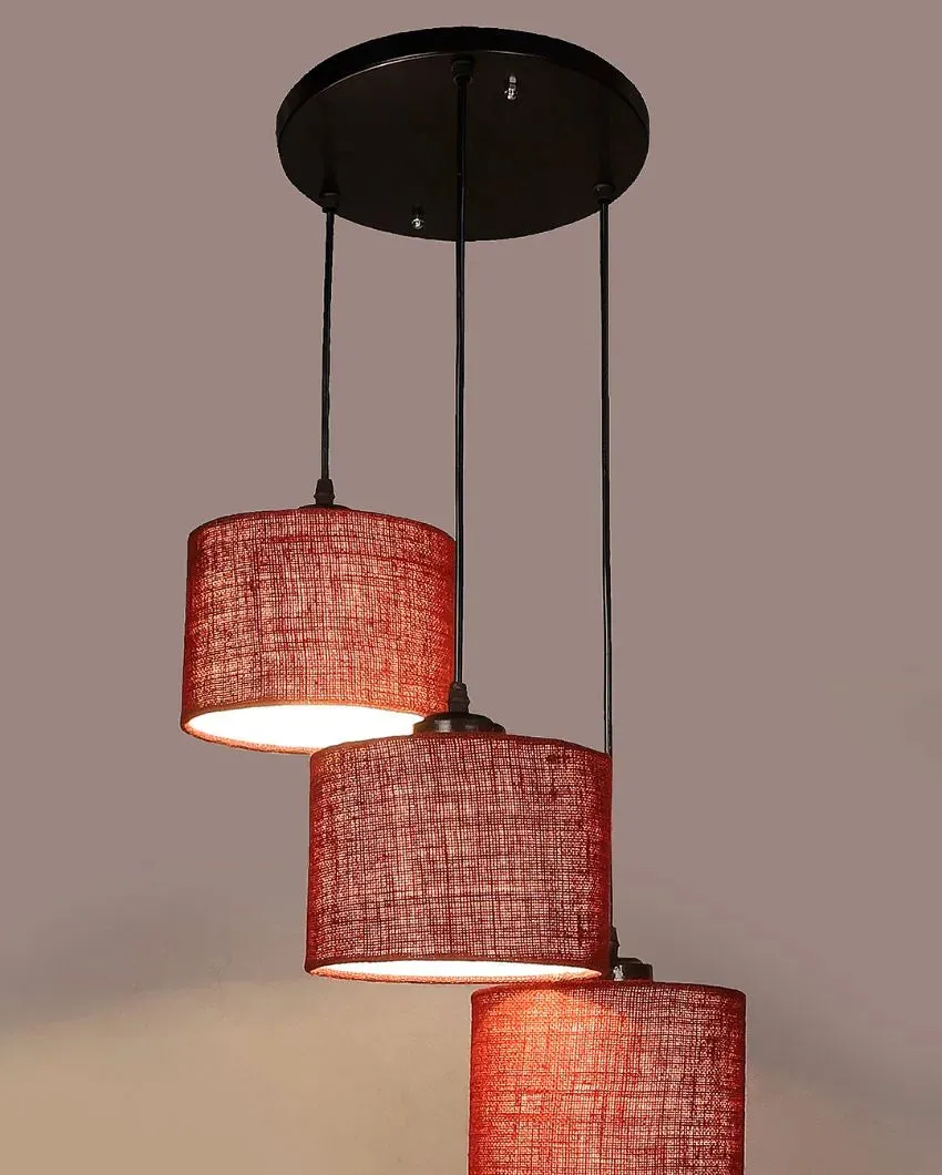 Elegant Jute Round Drum Cluster Hanging Lamp