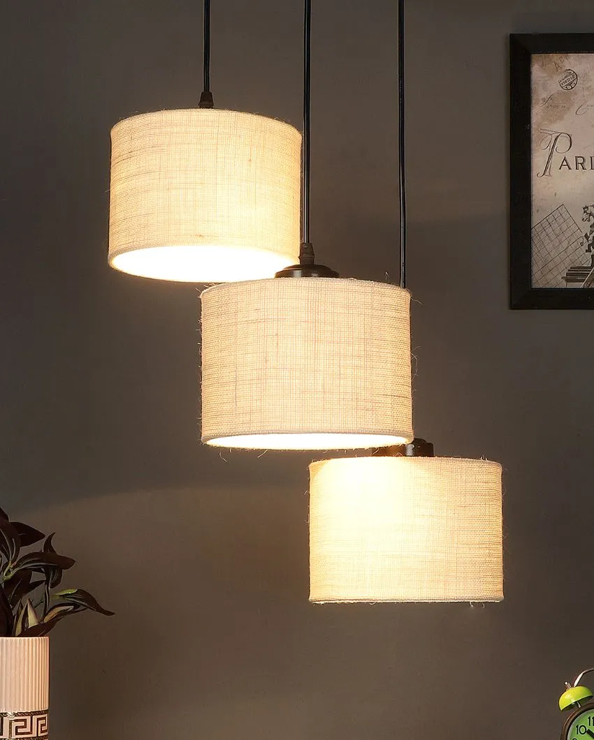 Elegant Jute Round Drum Cluster Hanging Lamp