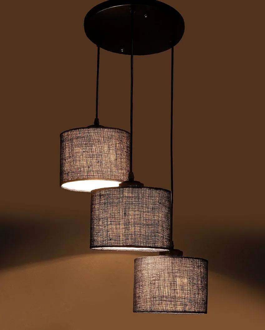 Elegant Jute Round Drum Cluster Hanging Lamp