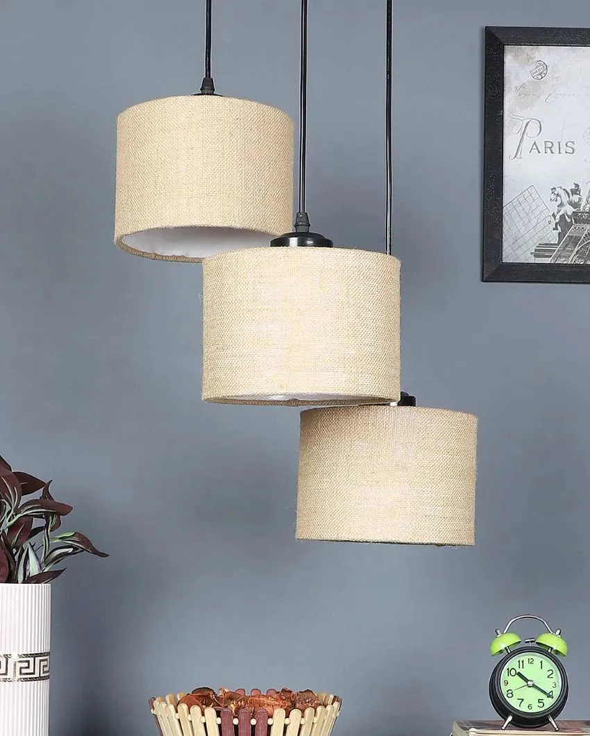Elegant Jute Round Drum Cluster Hanging Lamp