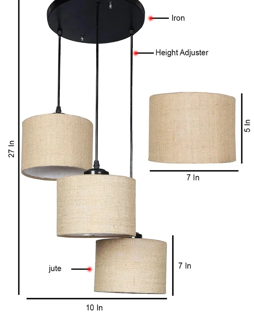 Elegant Jute Round Drum Cluster Hanging Lamp