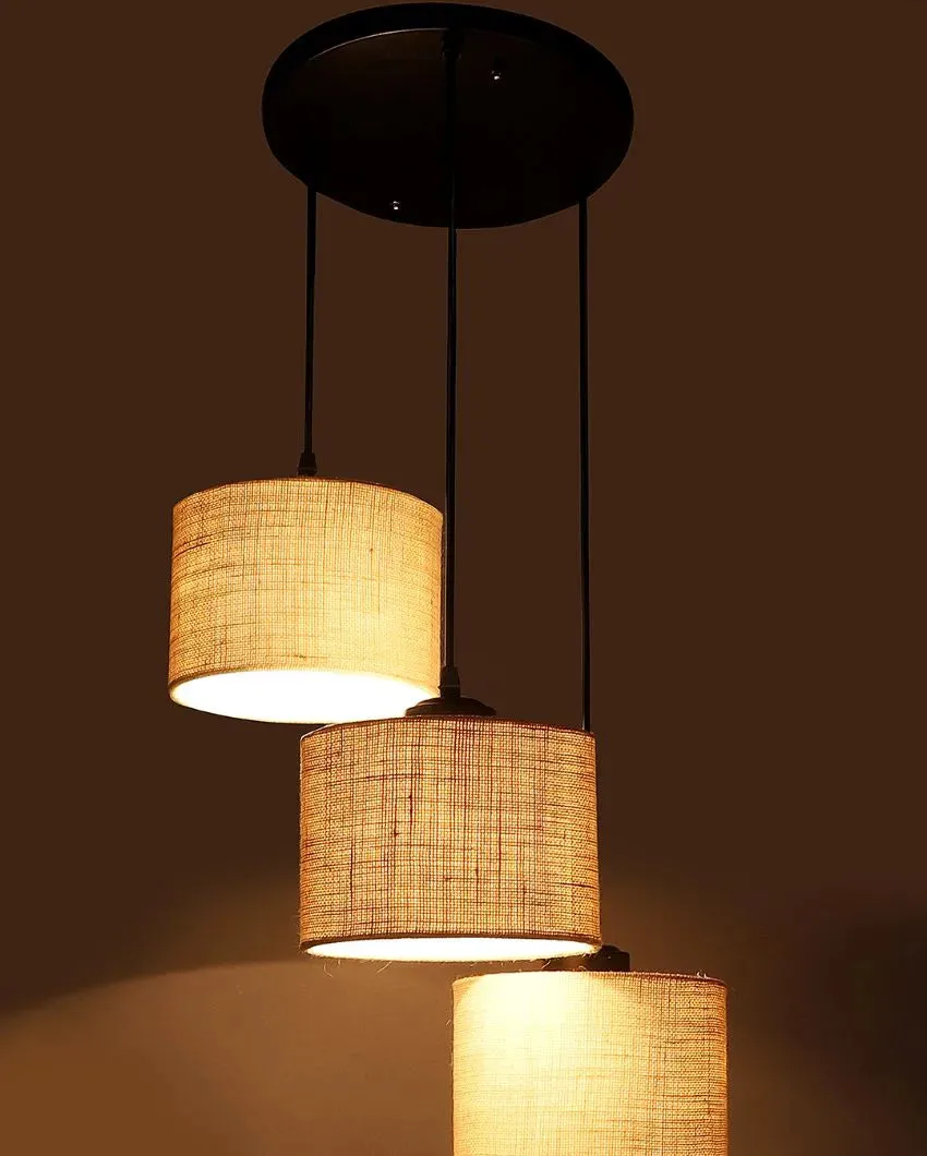 Elegant Jute Round Drum Cluster Hanging Lamp