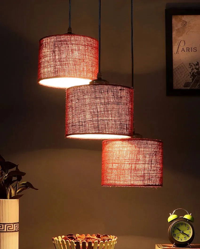 Elegant Jute Round Drum Cluster Hanging Lamp