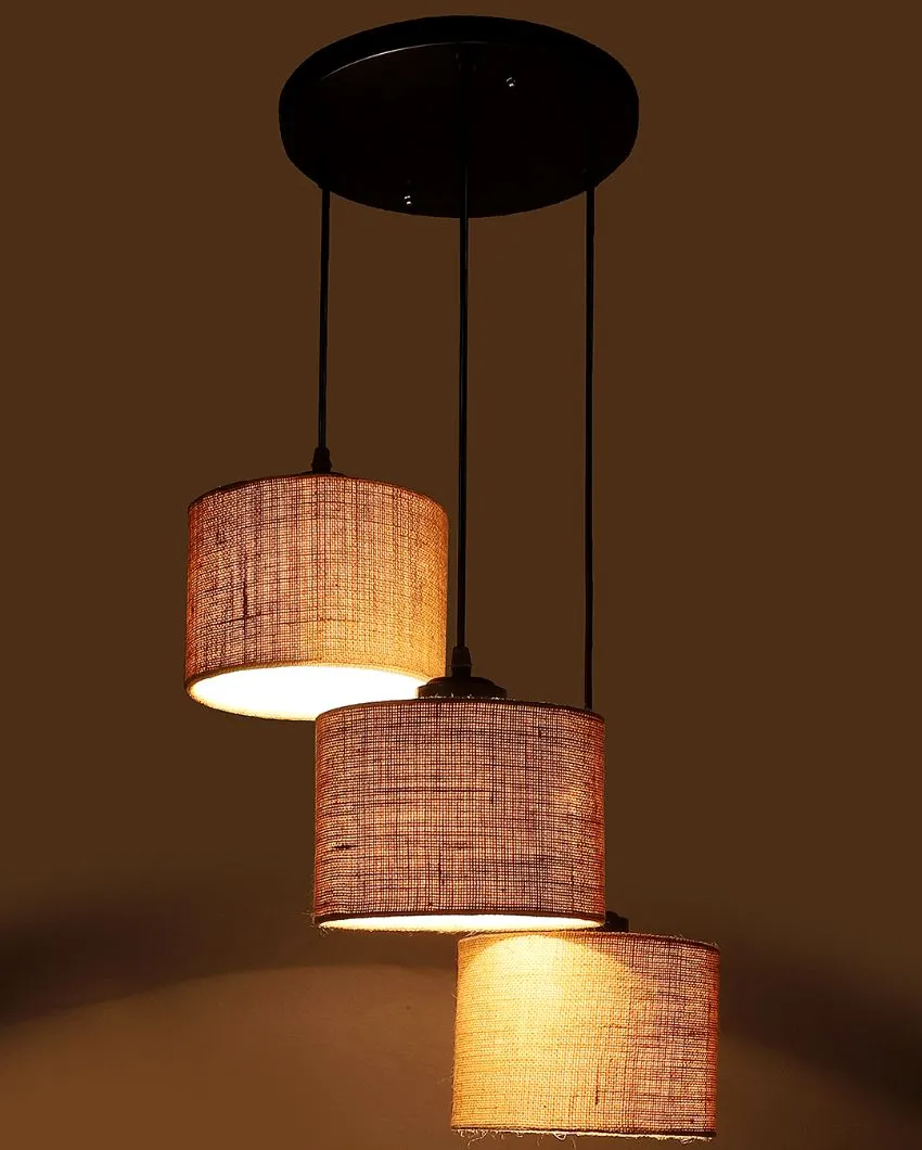 Elegant Jute Round Drum Cluster Hanging Lamp