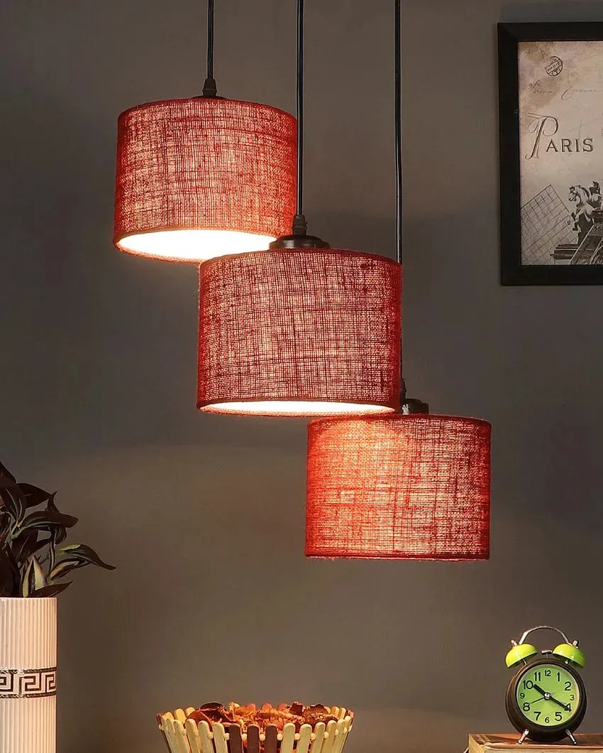 Elegant Jute Round Drum Cluster Hanging Lamp