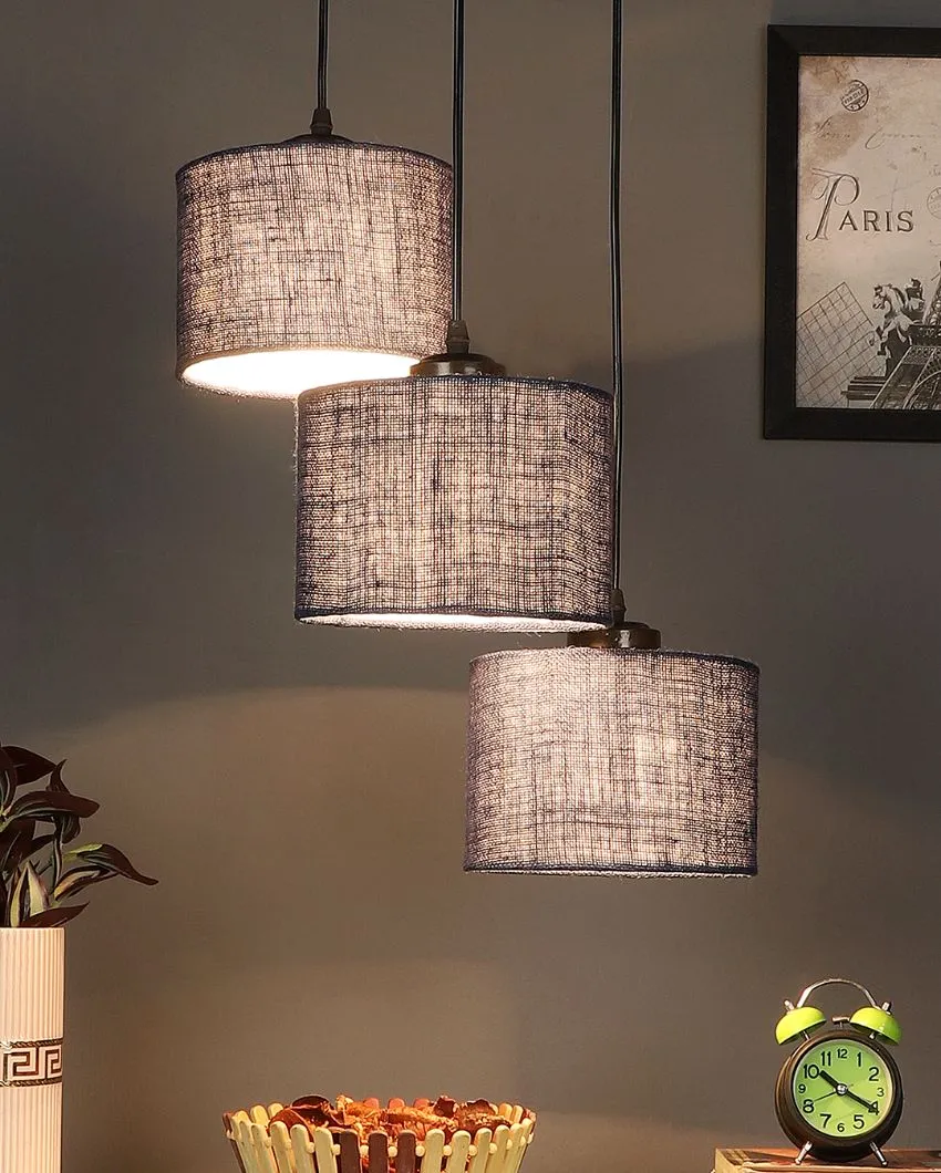 Elegant Jute Round Drum Cluster Hanging Lamp