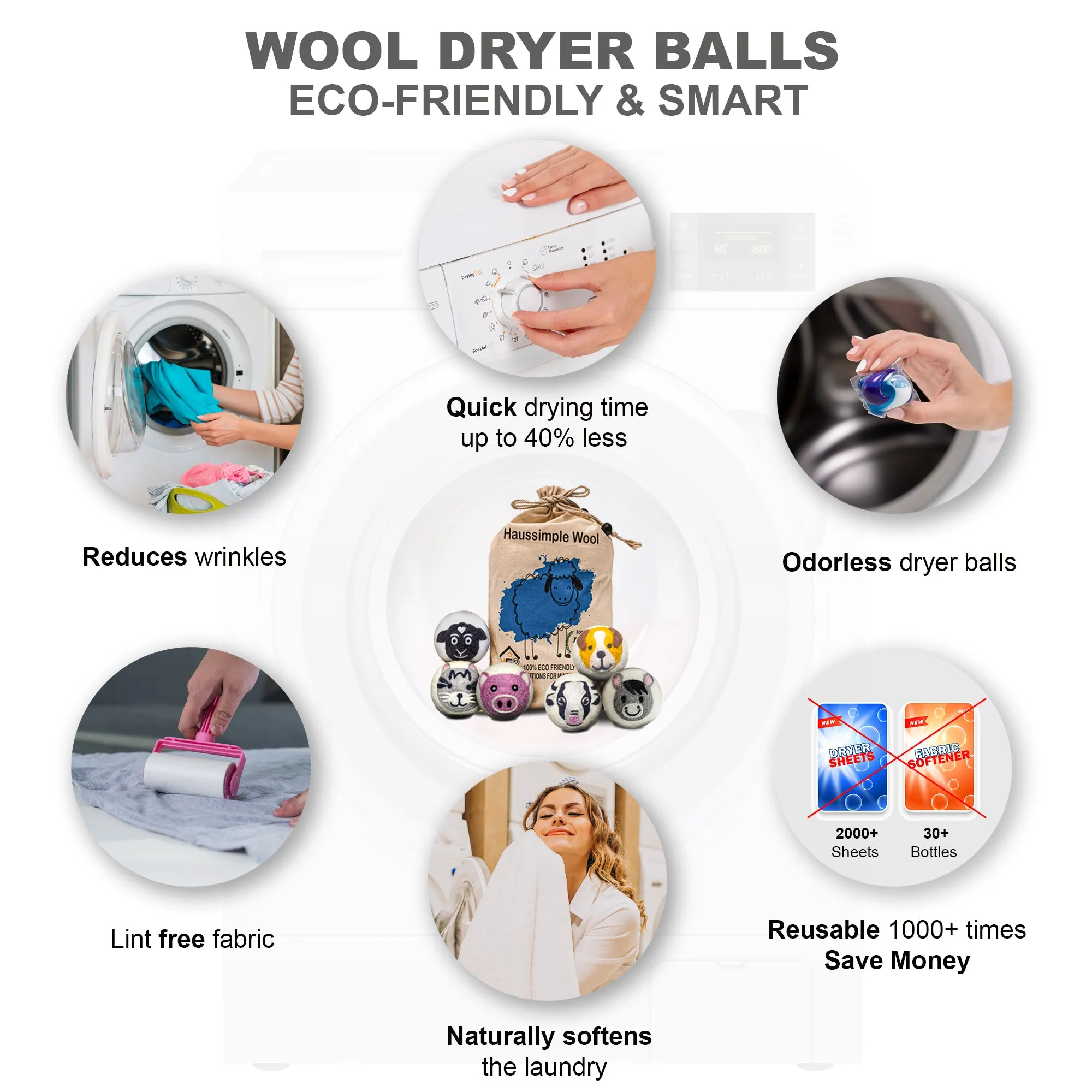 Farm Pet Wool Dryer Balls XL Organic Laundry Fabric Softener 6-Pack