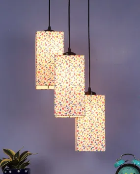 Floral Print Square Cotton Cluster Hanging Lamp