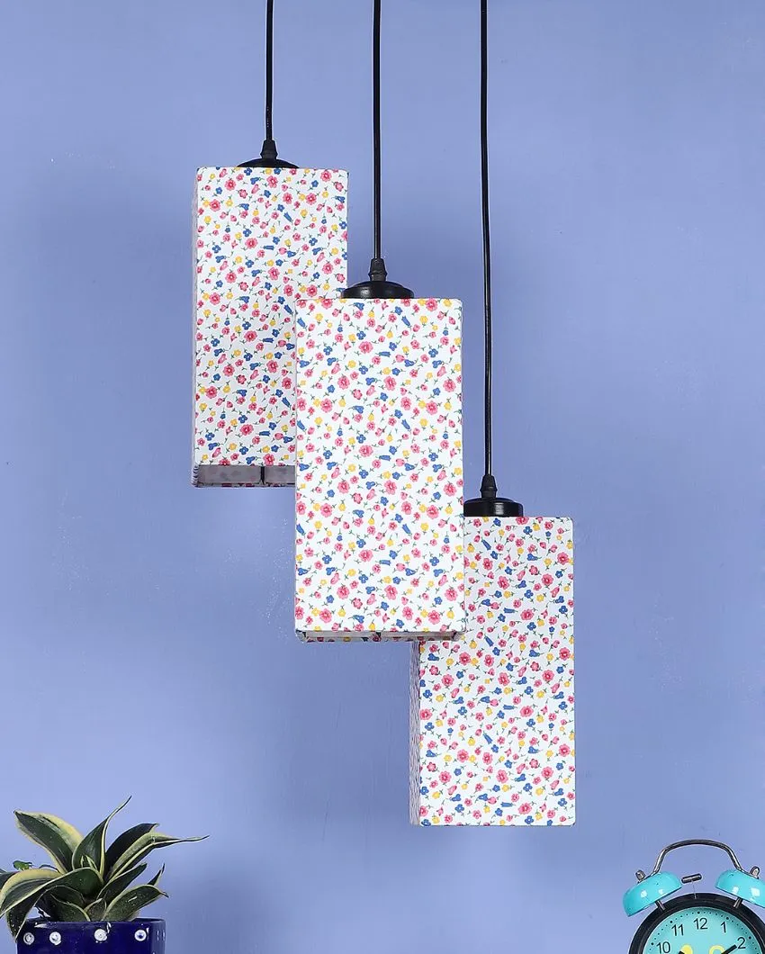Floral Print Square Cotton Cluster Hanging Lamp