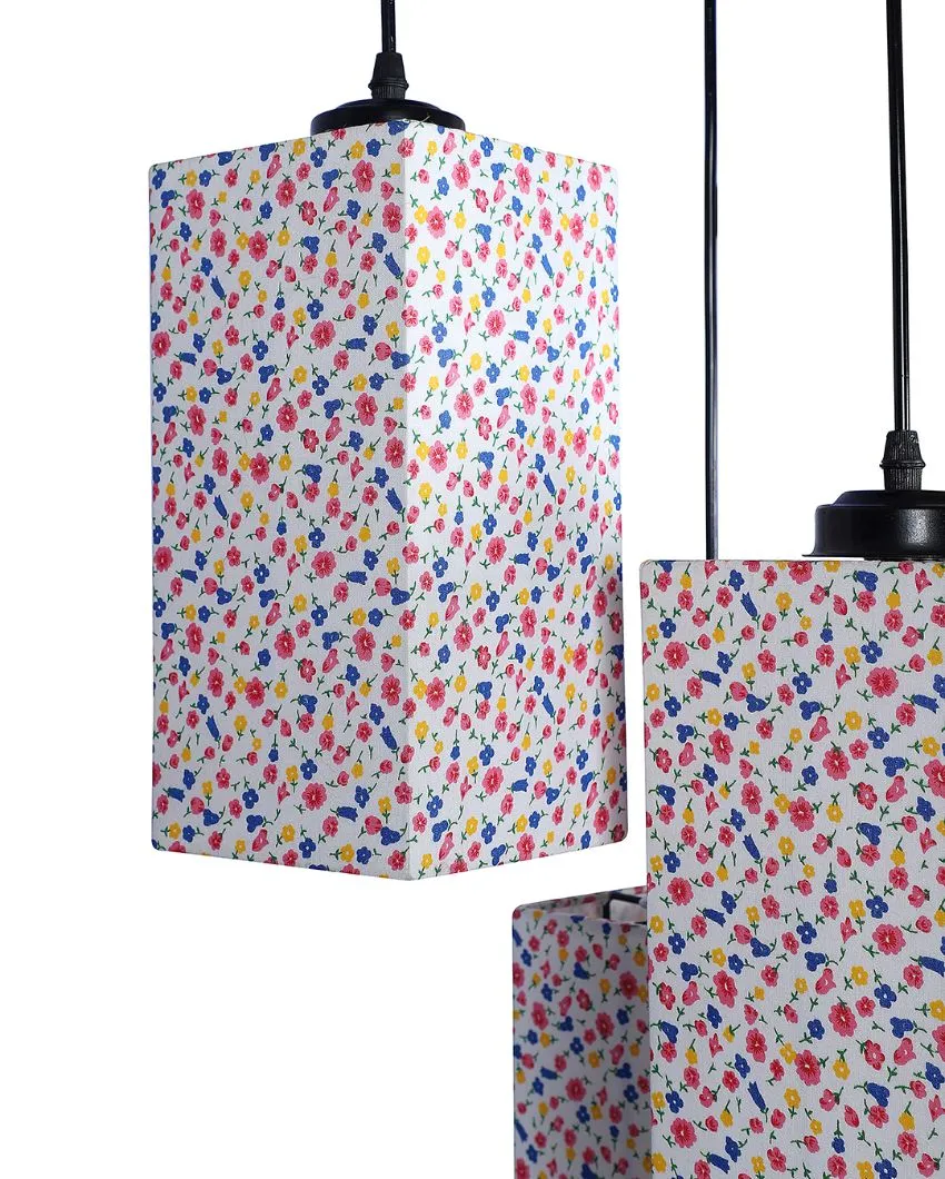 Floral Print Square Cotton Cluster Hanging Lamp