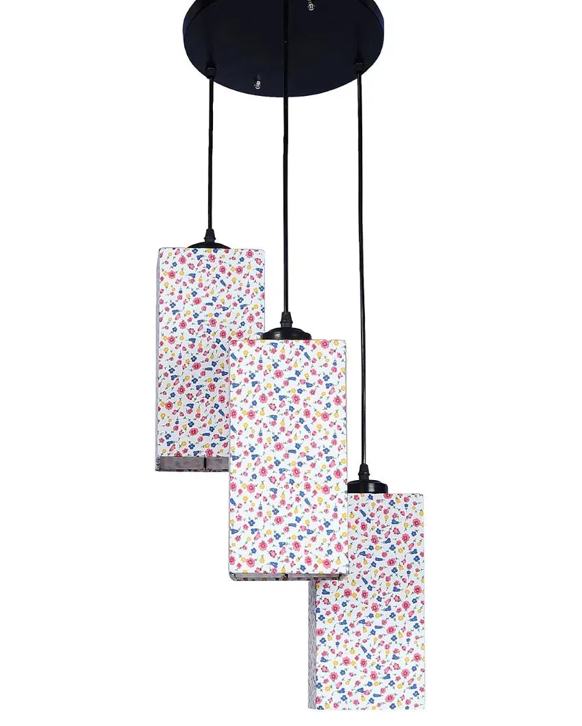 Floral Print Square Cotton Cluster Hanging Lamp