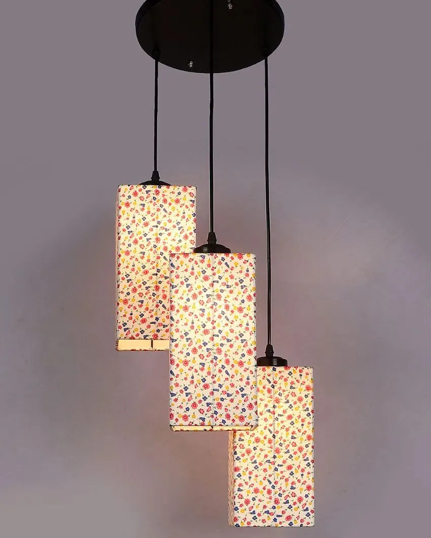 Floral Print Square Cotton Cluster Hanging Lamp