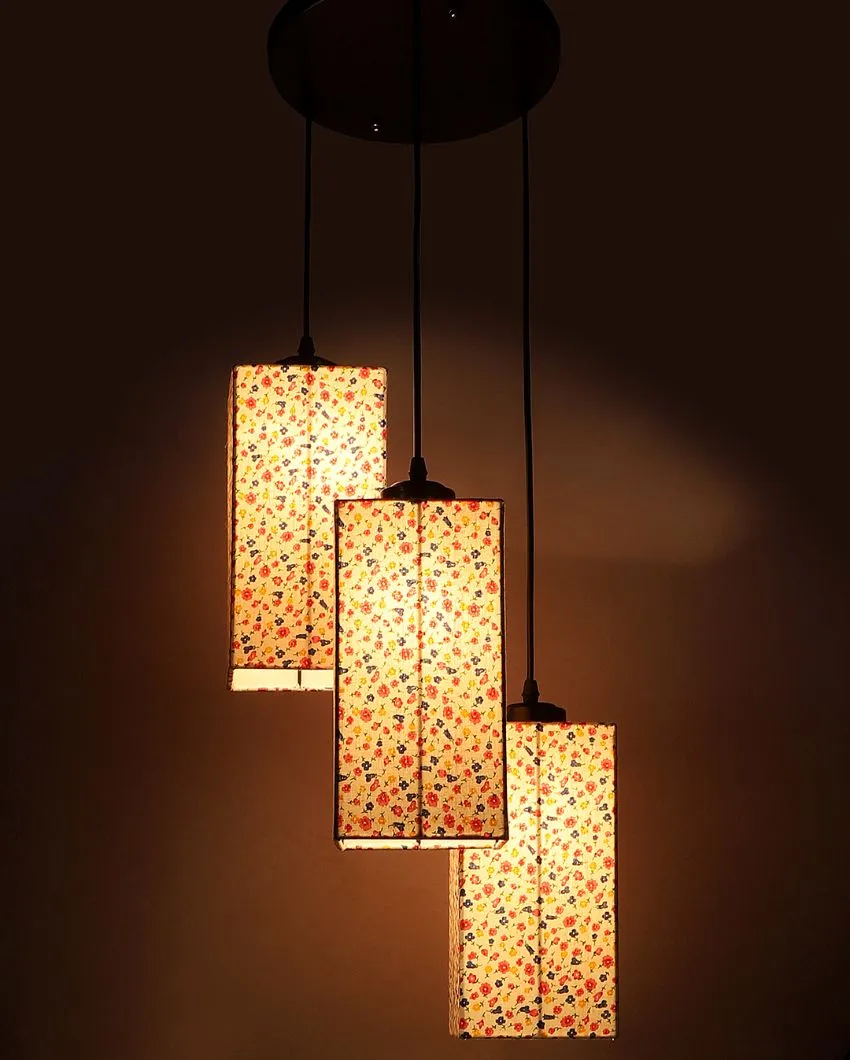 Floral Print Square Cotton Cluster Hanging Lamp