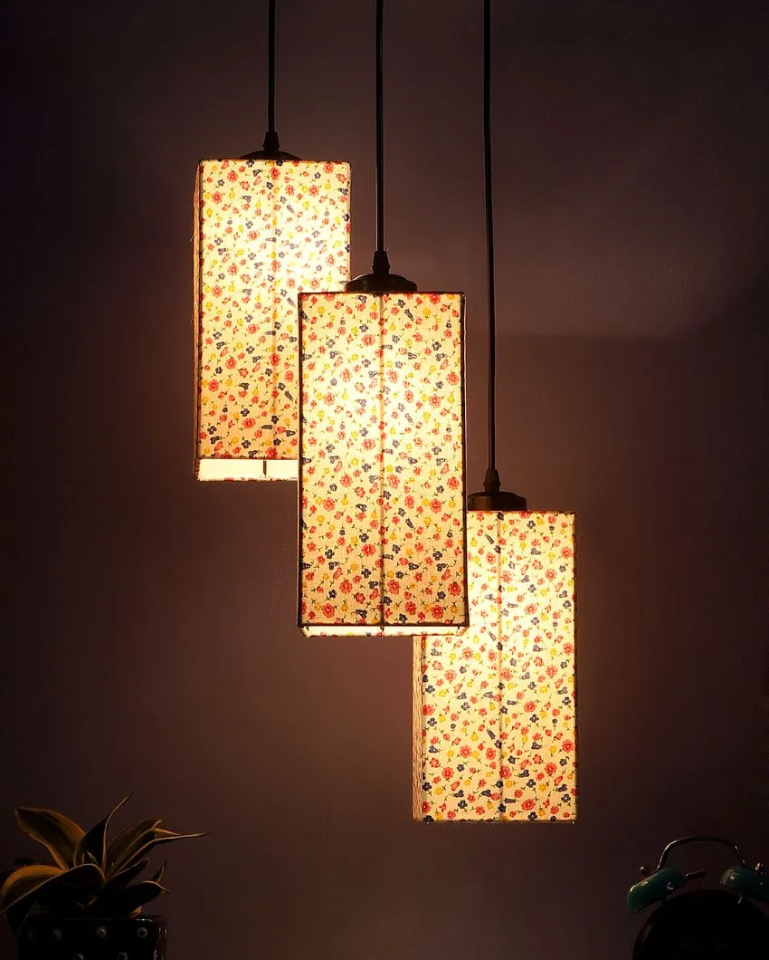 Floral Print Square Cotton Cluster Hanging Lamp